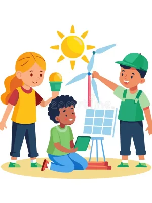 kids-exploring-renewable-energy-sources-like-solar-wind-power-flat-vector-illustration-children-learning-panels-381292334