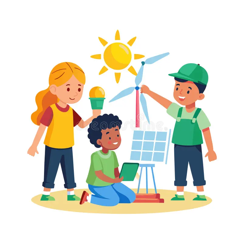 kids-exploring-renewable-energy-sources-like-solar-wind-power-flat-vector-illustration-children-learning-panels-381292334