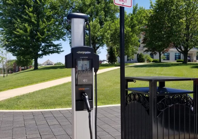 A single port EV charging station, West Union, IA