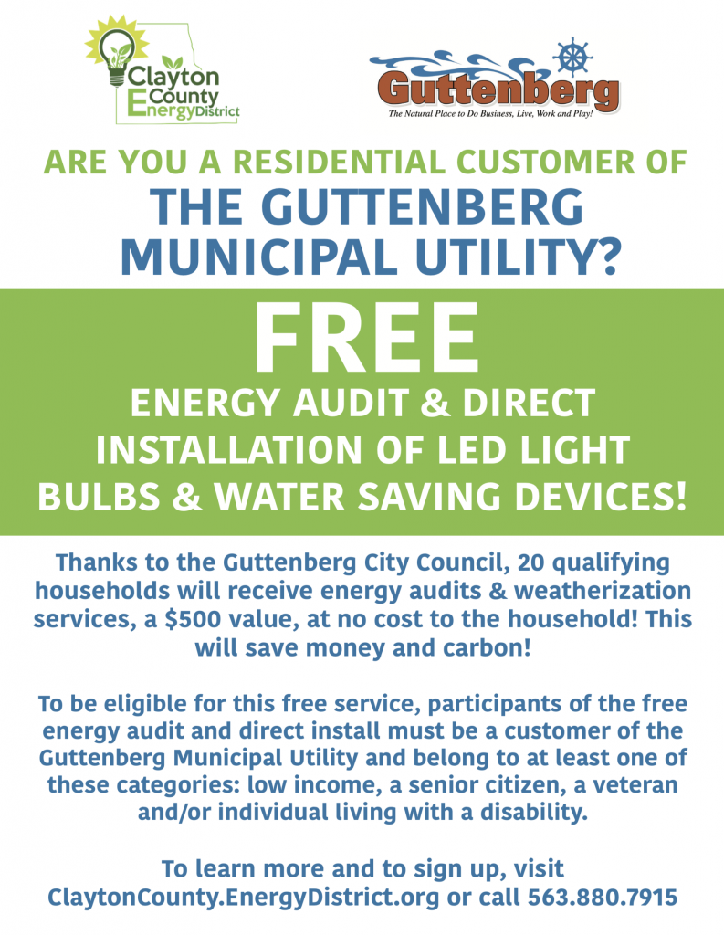 Guttenberg Utility Customers Can Sign Up for FREE Energy Audit Now and Receive it Later!