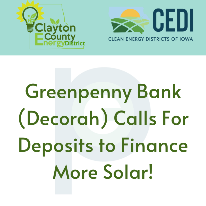 Greenpenny Bank Calls for Deposits to Finance Solar!